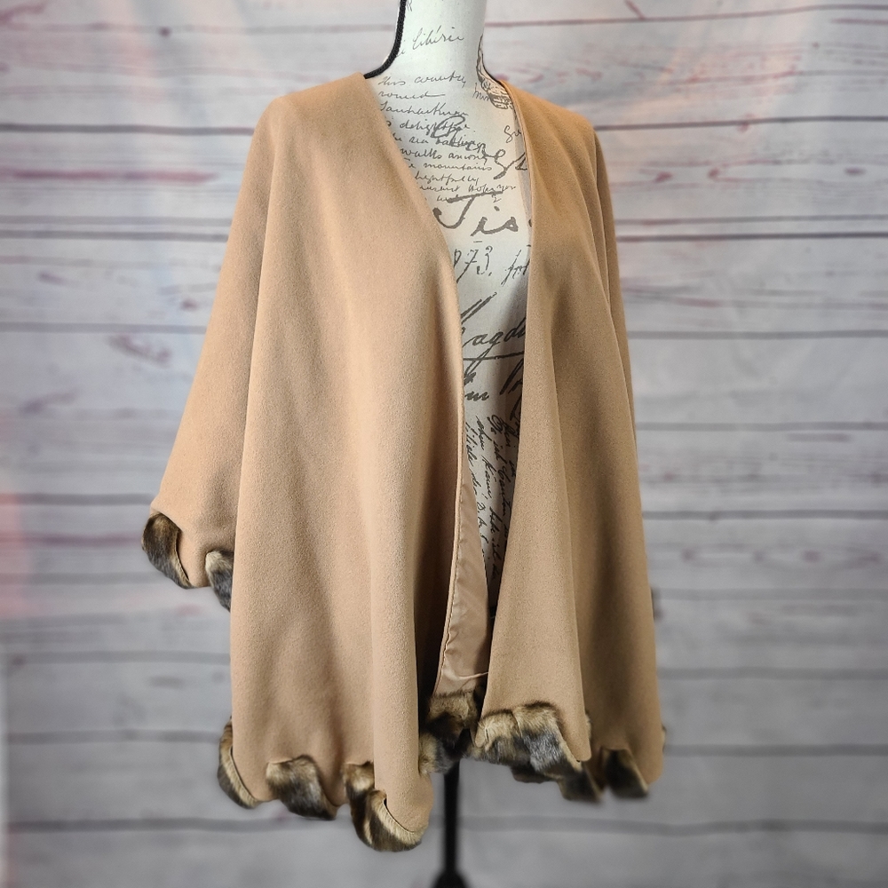 Fabulous Furs Faux Fur Trimmed Cape - Picture 1 of 3
